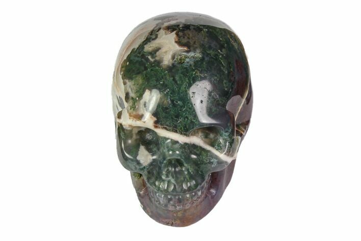 Realistic, Polished Moss Agate Skull #116551